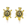 Oro Laminado Huggie Hoop, Gold Filled Style Turtle Design, with Black Cubic Zirconia and Black Micro Pave, Polished, Golden Finish, 02.210.0459.3.12