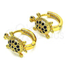 Oro Laminado Huggie Hoop, Gold Filled Style Turtle Design, with Black Cubic Zirconia and Black Micro Pave, Polished, Golden Finish, 02.210.0459.3.12