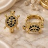 Oro Laminado Huggie Hoop, Gold Filled Style Turtle Design, with Black Cubic Zirconia and Black Micro Pave, Polished, Golden Finish, 02.210.0459.3.12