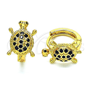 Gold Filled Hoop Earrings — Huggie Hoop Turtle Design with Black Cubic Zirconia — main product view — SKU 148693 | Oro Laminado aretes de aro — Huggie Hoop Turtle diseño with negro Cubic Zirconia — SKU 148693