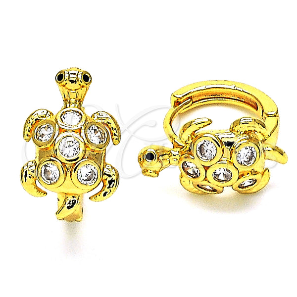 Gold Filled Hoop Earrings — Huggie Hoop Turtle Design with White Cubic Zirconia — main product view — SKU 148694 | Oro Laminado aretes de aro — Huggie Hoop Turtle diseño with blanco Cubic Zirconia — SKU 148694