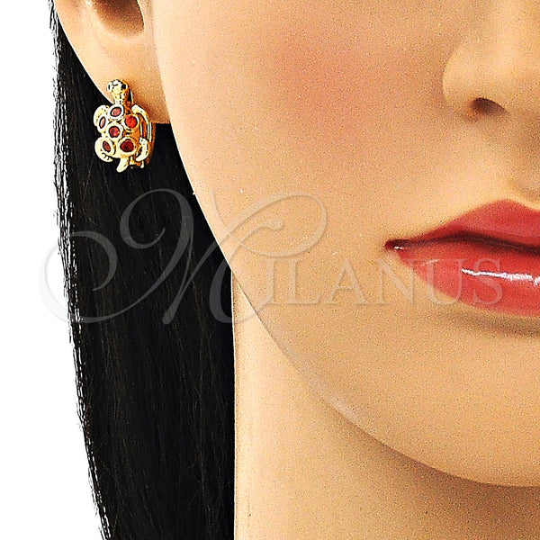 Gold Filled Hoop Earrings — Huggie Hoop Turtle Design with Garnet Cubic Zirconia — alternate product view — SKU 148695 | Oro Laminado aretes de aro — Huggie Hoop Turtle diseño with Garnet Cubic Zirconia — SKU 148695