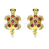 Oro Laminado Huggie Hoop, Gold Filled Style Turtle Design, with Garnet Cubic Zirconia and White Micro Pave, Polished, Golden Finish, 02.210.0713.1.12