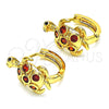 Oro Laminado Huggie Hoop, Gold Filled Style Turtle Design, with Garnet Cubic Zirconia and White Micro Pave, Polished, Golden Finish, 02.210.0713.1.12