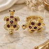 Oro Laminado Huggie Hoop, Gold Filled Style Turtle Design, with Garnet Cubic Zirconia and White Micro Pave, Polished, Golden Finish, 02.210.0713.1.12