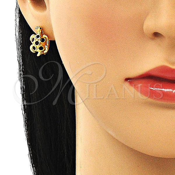 Gold Filled Hoop Earrings — Huggie Hoop Turtle Design with Black Cubic Zirconia — alternate product view — SKU 148696 | Oro Laminado aretes de aro — Huggie Hoop Turtle diseño with negro Cubic Zirconia — SKU 148696