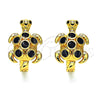Oro Laminado Huggie Hoop, Gold Filled Style Turtle Design, with Black Cubic Zirconia and Black Micro Pave, Polished, Golden Finish, 02.210.0713.2.12