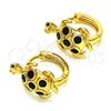 Oro Laminado Huggie Hoop, Gold Filled Style Turtle Design, with Black Cubic Zirconia and Black Micro Pave, Polished, Golden Finish, 02.210.0713.2.12
