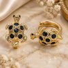 Oro Laminado Huggie Hoop, Gold Filled Style Turtle Design, with Black Cubic Zirconia and Black Micro Pave, Polished, Golden Finish, 02.210.0713.2.12