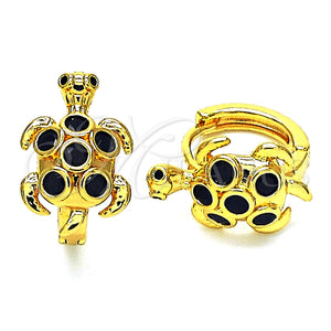 Gold Filled Hoop Earrings — Huggie Hoop Turtle Design with Black Cubic Zirconia — main product view — SKU 148696 | Oro Laminado aretes de aro — Huggie Hoop Turtle diseño with negro Cubic Zirconia — SKU 148696