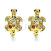 Oro Laminado Huggie Hoop, Gold Filled Style Turtle Design, with Multicolor Cubic Zirconia and White Micro Pave, Polished, Golden Finish, 02.210.0713.3.12
