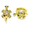 Oro Laminado Huggie Hoop, Gold Filled Style Turtle Design, with Multicolor Cubic Zirconia and White Micro Pave, Polished, Golden Finish, 02.210.0713.3.12