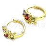Oro Laminado Huggie Hoop, Gold Filled Style Elephant Design, with Multicolor Cubic Zirconia, Polished, Golden Finish, 02.210.0160.11.15