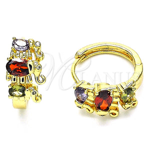 Gold Filled Hoop Earrings — Huggie Hoop Elephant Design with Multicolor Cubic Zirconia — main product view — SKU 148698 | Oro Laminado aretes de aro — Huggie Hoop Elephant diseño with Multicolor Cubic Zirconia — SKU 148698