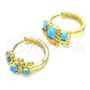 Oro Laminado Huggie Hoop, Gold Filled Style Elephant Design, with Turquoise and White Cubic Zirconia, Polished, Golden Finish, 02.210.0160.12.15