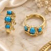Oro Laminado Huggie Hoop, Gold Filled Style Elephant Design, with Turquoise and White Cubic Zirconia, Polished, Golden Finish, 02.210.0160.12.15