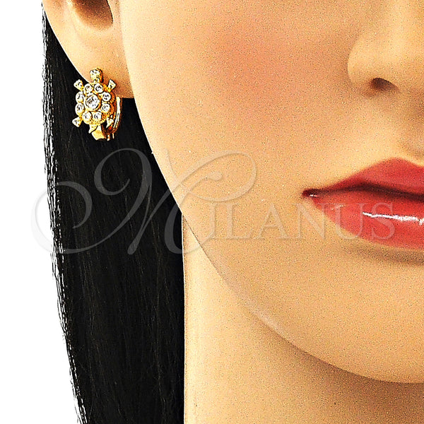 Gold Filled Hoop Earrings — Huggie Hoop Turtle Design with White Cubic Zirconia — alternate product view — SKU 148700 | Oro Laminado aretes de aro — Huggie Hoop Turtle diseño with blanco Cubic Zirconia — SKU 148700