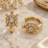 Oro Laminado Huggie Hoop, Gold Filled Style Turtle Design, with White Cubic Zirconia, Polished, Golden Finish, 02.210.0714.15