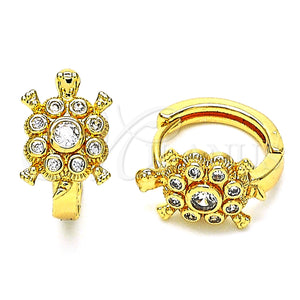 Gold Filled Hoop Earrings — Huggie Hoop Turtle Design with White Cubic Zirconia — main product view — SKU 148700 | Oro Laminado aretes de aro — Huggie Hoop Turtle diseño with blanco Cubic Zirconia — SKU 148700