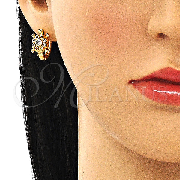 Gold Filled Hoop Earrings — Huggie Hoop Turtle Design with Multicolor Cubic Zirconia — alternate product view — SKU 148701 | Oro Laminado aretes de aro — Huggie Hoop Turtle diseño with Multicolor Cubic Zirconia — SKU 148701