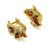 Oro Laminado Huggie Hoop, Gold Filled Style Wings and Teardrop Design, with Garnet and White Cubic Zirconia, Polished, Golden Finish, 02.210.0717.1.10