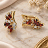 Oro Laminado Huggie Hoop, Gold Filled Style Wings and Teardrop Design, with Garnet and White Cubic Zirconia, Polished, Golden Finish, 02.210.0717.1.10