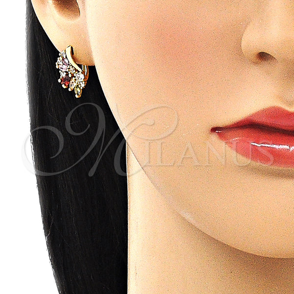 Gold Filled Hoop Earrings — Huggie Hoop Wings and Teardrop Design with Multicolor — alternate product view — SKU 148715 | Oro Laminado aretes de aro — Huggie Hoop Wings and Teardrop diseño with Multicolor — SKU 148715