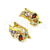 Oro Laminado Huggie Hoop, Gold Filled Style Wings and Teardrop Design, with Multicolor Cubic Zirconia, Polished, Golden Finish, 02.210.0717.3.10