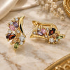 Oro Laminado Huggie Hoop, Gold Filled Style Wings and Teardrop Design, with Multicolor Cubic Zirconia, Polished, Golden Finish, 02.210.0717.3.10