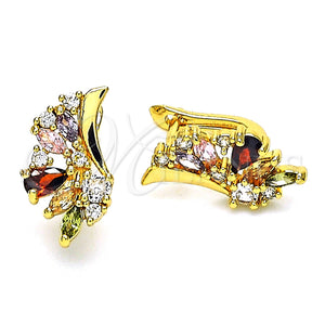 Gold Filled Hoop Earrings — Huggie Hoop Wings and Teardrop Design with Multicolor — main product view — SKU 148715 | Oro Laminado aretes de aro — Huggie Hoop Wings and Teardrop diseño with Multicolor — SKU 148715