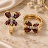 Oro Laminado Huggie Hoop, Gold Filled Style Butterfly and Teardrop Design, with Garnet and White Cubic Zirconia, Polished, Golden Finish, 02.210.0718.1.15