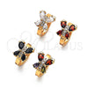 Oro Laminado Huggie Hoop, Gold Filled Style Butterfly and Teardrop Design, with Garnet and White Cubic Zirconia, Polished, Golden Finish, 02.210.0718.1.15