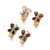 Oro Laminado Huggie Hoop, Gold Filled Style Butterfly and Teardrop Design, with Garnet and White Cubic Zirconia, Polished, Golden Finish, 02.210.0718.1.15