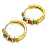 Oro Laminado Huggie Hoop, Gold Filled Style Baguette Design, with Multicolor Cubic Zirconia, Polished, Golden Finish, 02.210.0719.3.20