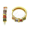 Oro Laminado Huggie Hoop, Gold Filled Style Baguette Design, with Multicolor Cubic Zirconia, Polished, Golden Finish, 02.210.0719.3.20