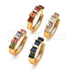 Oro Laminado Huggie Hoop, Gold Filled Style Baguette Design, with Multicolor Cubic Zirconia, Polished, Golden Finish, 02.210.0719.3.20