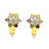 Oro Laminado Huggie Hoop, Gold Filled Style Flower Design, with Multicolor Cubic Zirconia, Polished, Golden Finish, 02.210.0720.3.15