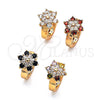 Oro Laminado Huggie Hoop, Gold Filled Style Flower Design, with Multicolor Cubic Zirconia, Polished, Golden Finish, 02.210.0720.3.15