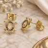 Oro Laminado Stud Earring, Gold Filled Style Turtle Design, with Multicolor Micro Pave, Polished, Golden Finish, 02.284.0045