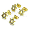 Oro Laminado Stud Earring, Gold Filled Style Turtle Design, with Multicolor Micro Pave, Polished, Golden Finish, 02.284.0045