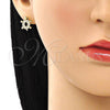 Oro Laminado Stud Earring, Gold Filled Style Turtle Design, with White Micro Pave, Polished, Golden Finish, 02.284.0045.1