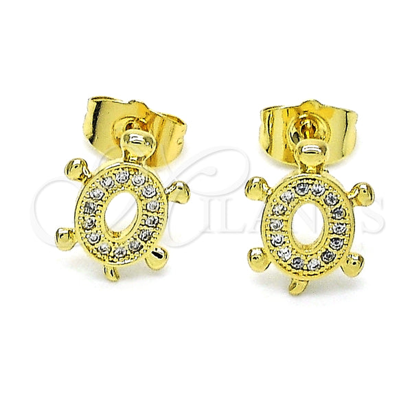 Gold Filled Ring — Stud Earring Turtle Design with White Micro Pave — alternate product view — SKU 148733 | Oro Laminado anillo — Stud Earring Turtle diseño with blanco Micro Pave — SKU 148733