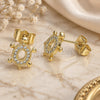 Oro Laminado Stud Earring, Gold Filled Style Turtle Design, with White Micro Pave, Polished, Golden Finish, 02.284.0045.1