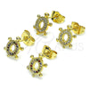 Oro Laminado Stud Earring, Gold Filled Style Turtle Design, with White Micro Pave, Polished, Golden Finish, 02.284.0045.1