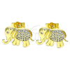 Oro Laminado Stud Earring, Gold Filled Style Elephant Design, with White Micro Pave, Polished, Golden Finish, 02.284.0046.1
