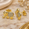 Oro Laminado Stud Earring, Gold Filled Style Elephant Design, with White Micro Pave, Polished, Golden Finish, 02.284.0046.1