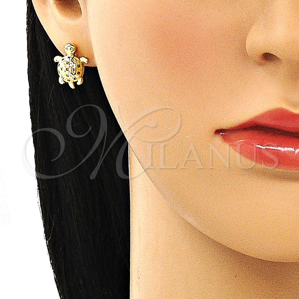 Gold Filled Ring — Stud Earring Turtle Design with Multicolor Micro Pave — alternate product view — SKU 148736 | Oro Laminado anillo — Stud Earring Turtle diseño with Multicolor Micro Pave — SKU 148736