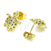 Oro Laminado Stud Earring, Gold Filled Style Turtle Design, with Multicolor Micro Pave, Polished, Golden Finish, 02.284.0047