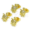 Oro Laminado Stud Earring, Gold Filled Style Turtle Design, with Multicolor Micro Pave, Polished, Golden Finish, 02.284.0047