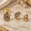 Oro Laminado Stud Earring, Gold Filled Style Turtle Design, with Multicolor Micro Pave, Polished, Golden Finish, 02.284.0048.1